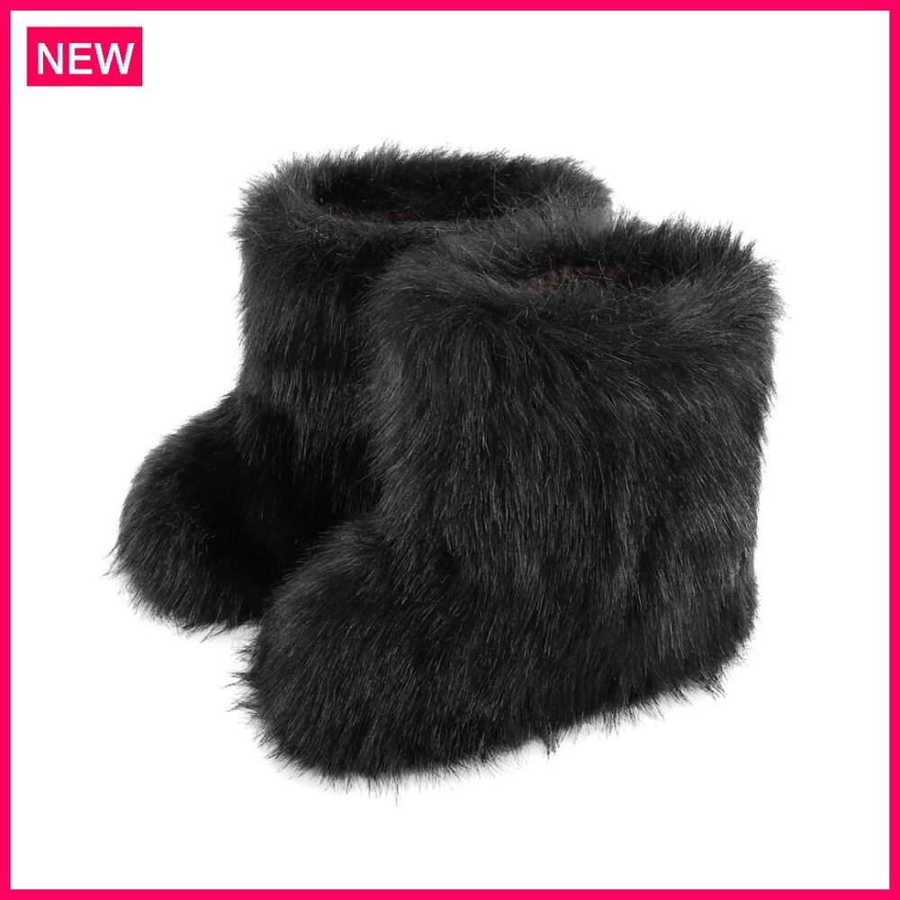 Women's Faux Fur Snow Boots Mid-Calf Winter Shoes Warm Fuzzy Flat Boots
